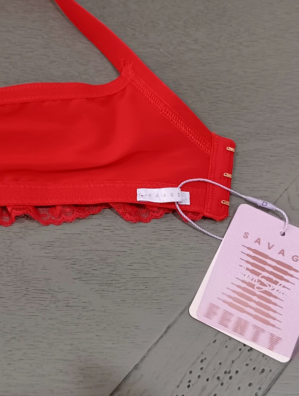 Savage X Fenty Sexy Satin Red Lace-Trim Underwire Bra, Size 42D - Picture 14 of 16